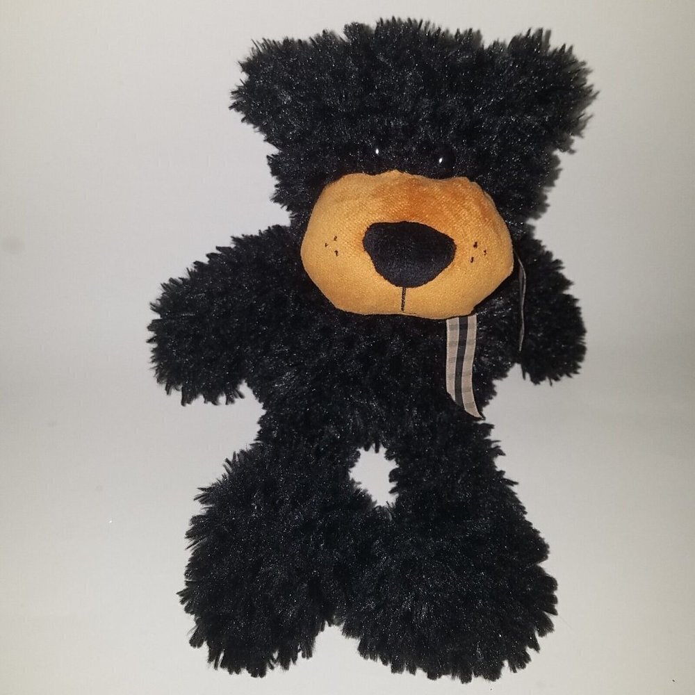 Colton GANZ Black Teddy Bear Plush Brown Plaid Bow Stuffed Animal Lovey Toy